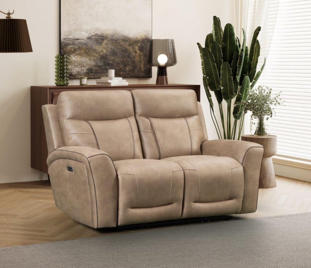 Nico Sand Fabric Power Recliner 2 Seater Sofa