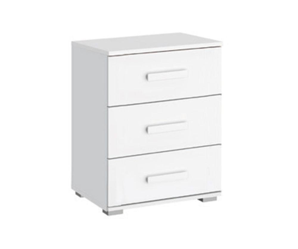 Rauch Alegro Alpine White Carcase and Metallic Grey Front 3 Drawer Bedside Table