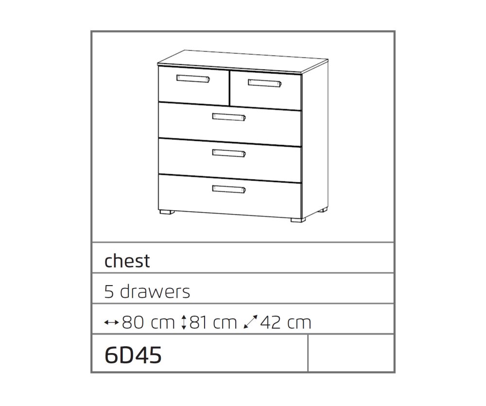 Rauch Rivera Sonoma Oak 5 Drawer Chest- W 80cm