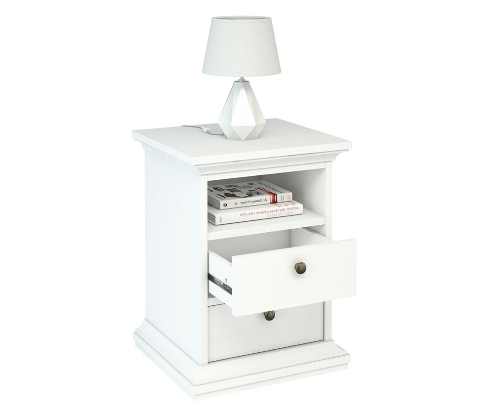 FTG Paris White 2 Drawer Bedside Table