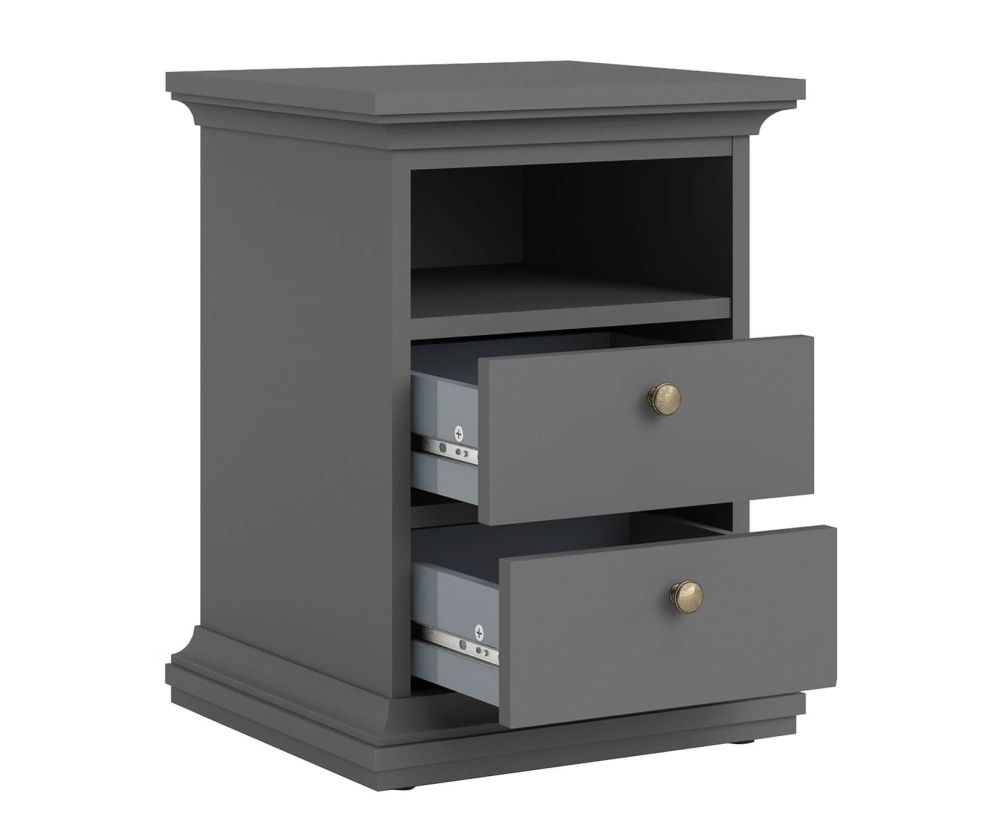 FTG Paris Matt Grey 2 Drawer Bedside Table