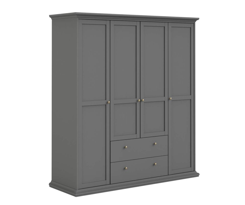 FTG Paris Matt Grey 4 Door 2 Drawer Wardrobe