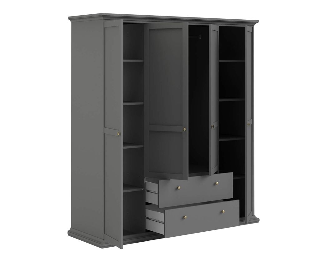 FTG Paris Matt Grey 4 Door 2 Drawer Wardrobe