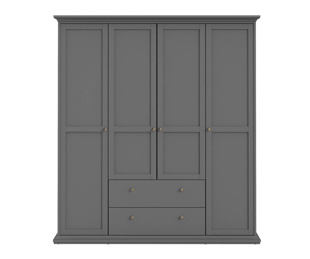 FTG Paris Matt Grey 4 Door 2 Drawer Wardrobe