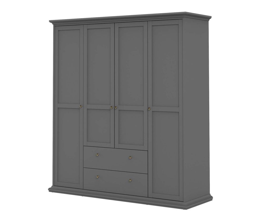 FTG Paris Matt Grey 4 Door 2 Drawer Wardrobe