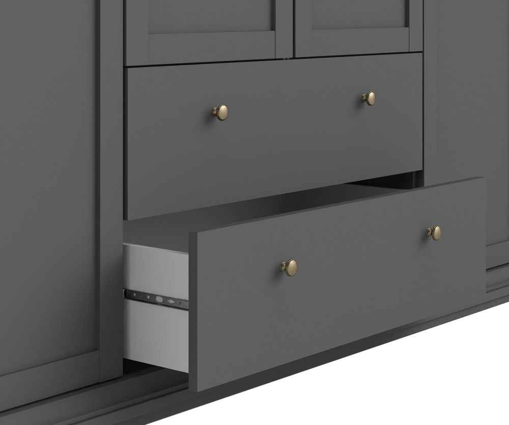 FTG Paris Matt Grey 4 Door 2 Drawer Wardrobe