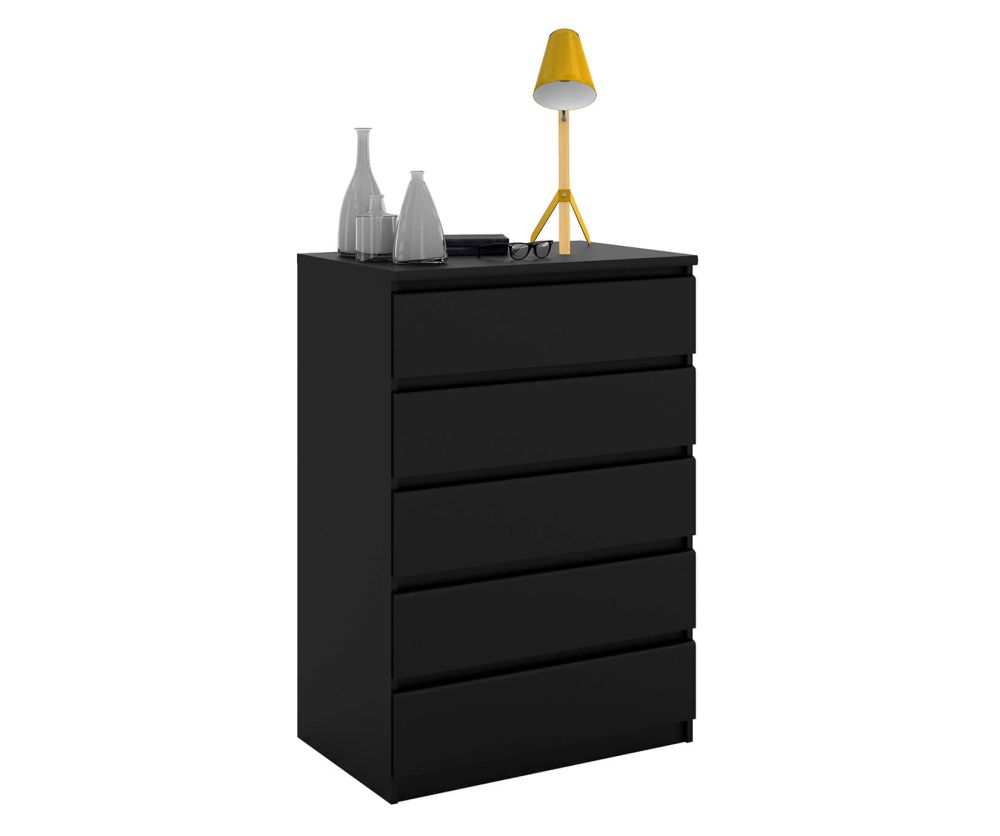 FTG Naia Black Matt 5 Drawer Chest