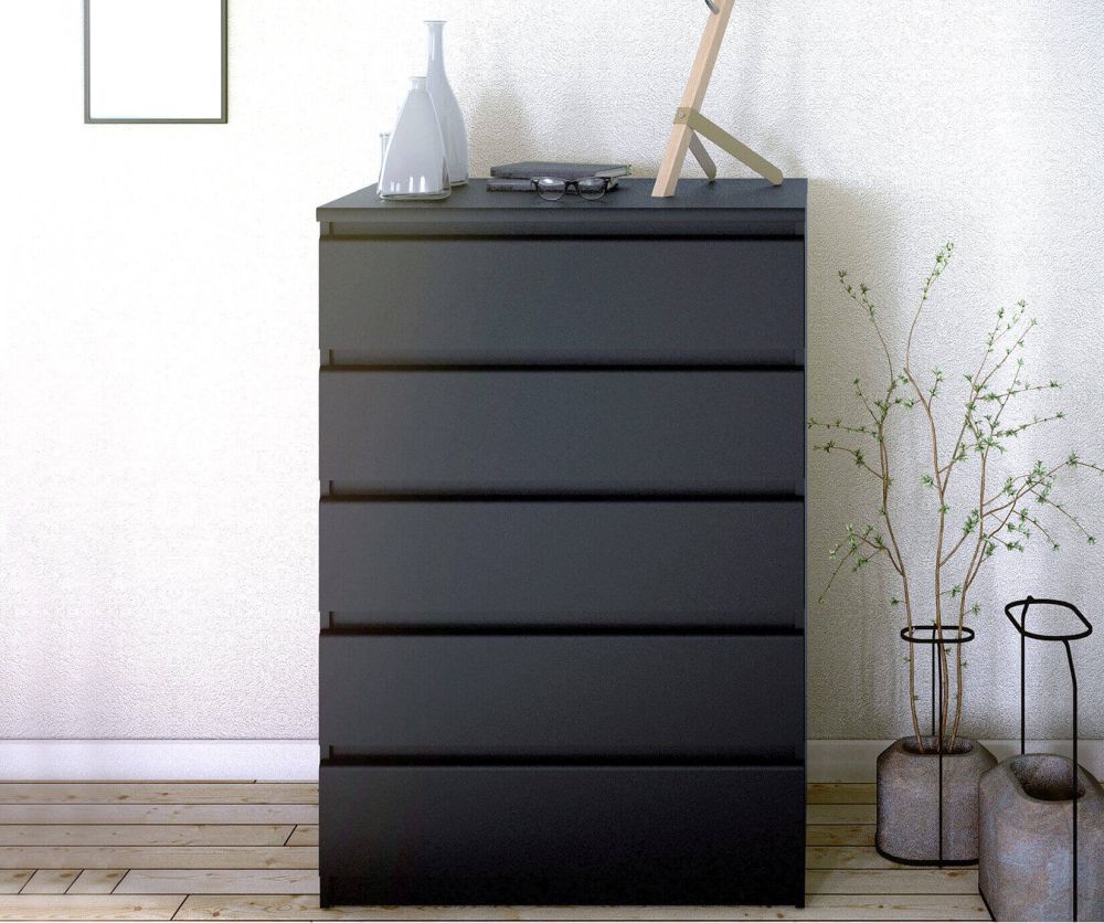 FTG Naia Black Matt 5 Drawer Chest