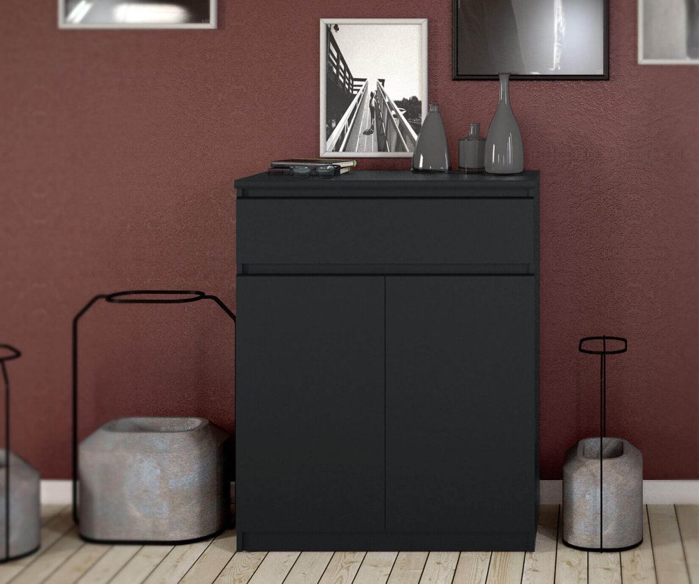 FTG Naia Black Matt 1 Drawer 2 Doors Sideboard