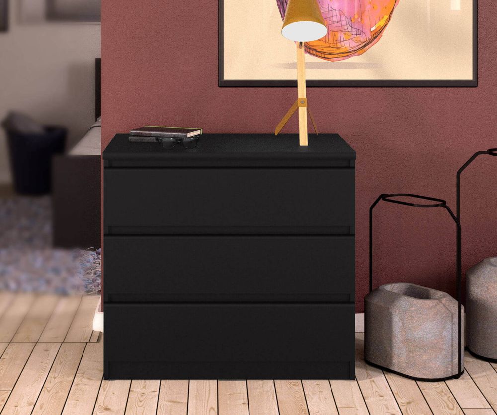 FTG Naia Black Matt 3 Drawer Chest