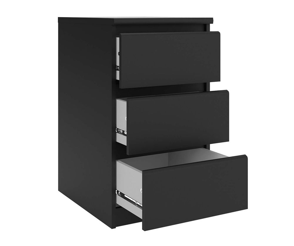 FTG Naia Black Matt 3 Drawer Bedside Cabinet