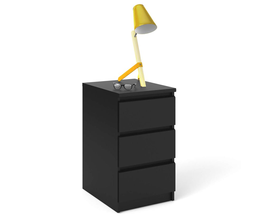 FTG Naia Black Matt 3 Drawer Bedside Cabinet
