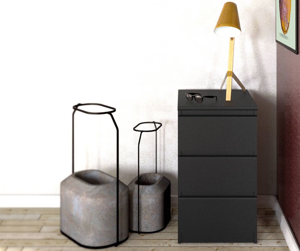FTG Naia Black Matt 3 Drawer Bedside Cabinet
