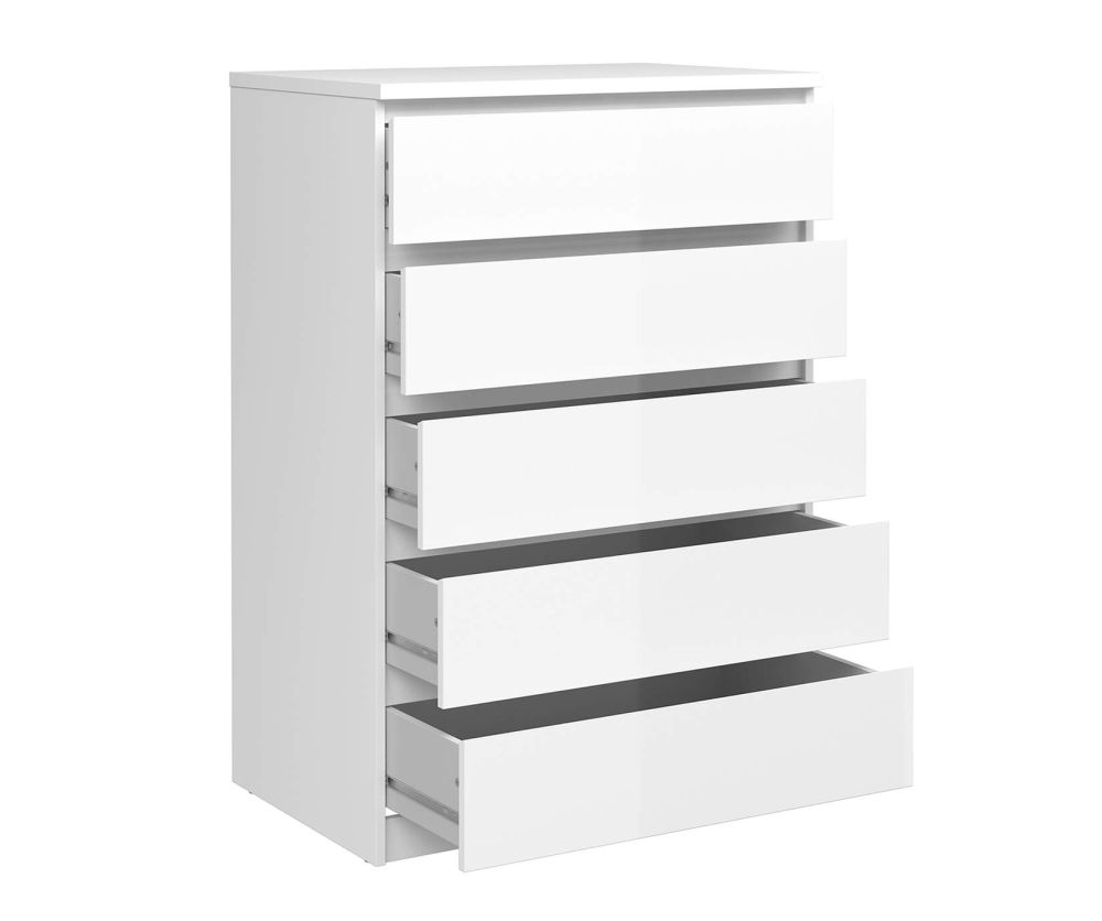 FTG Naia White High Gloss 5 Drawer Chest