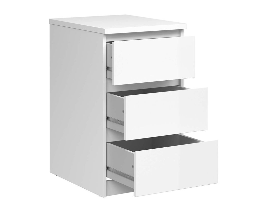 FTG Naia White High Gloss 3 Drawer Bedside Cabinet