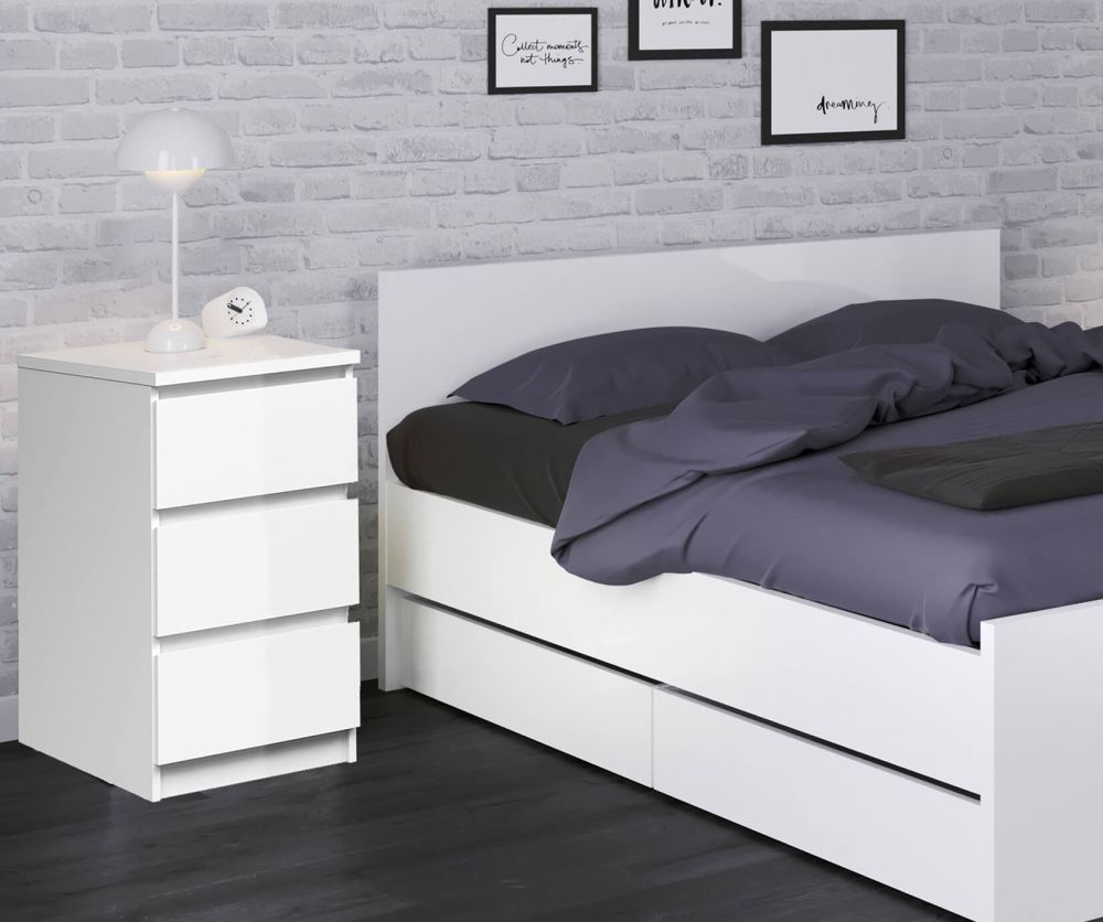FTG Naia White High Gloss 3 Drawer Bedside Cabinet