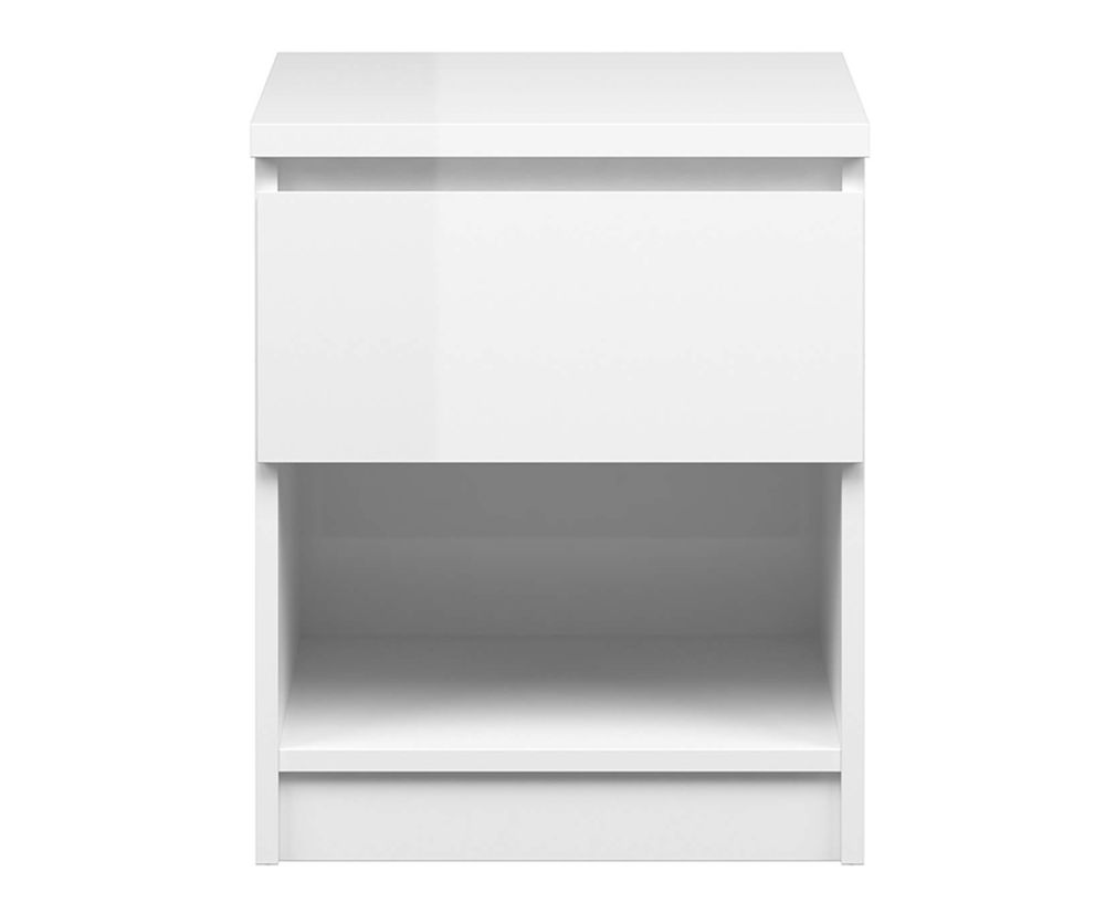 FTG Naia White High Gloss 1 Drawer Bedside with 1 Shelf