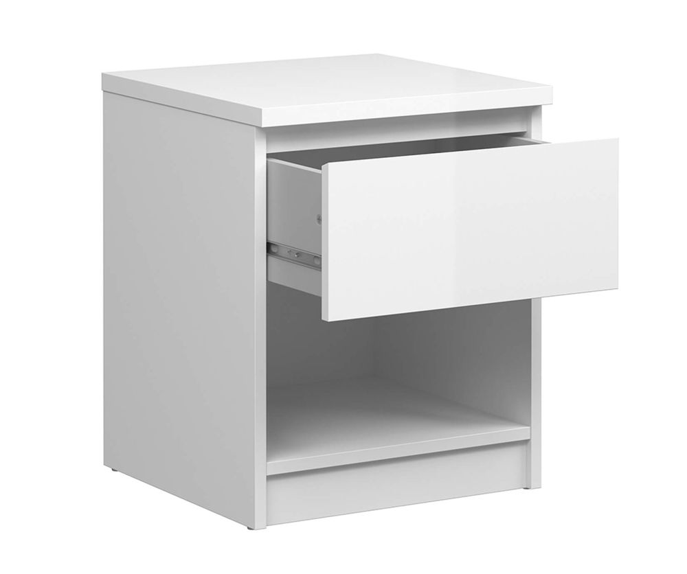 FTG Naia White High Gloss 1 Drawer Bedside with 1 Shelf