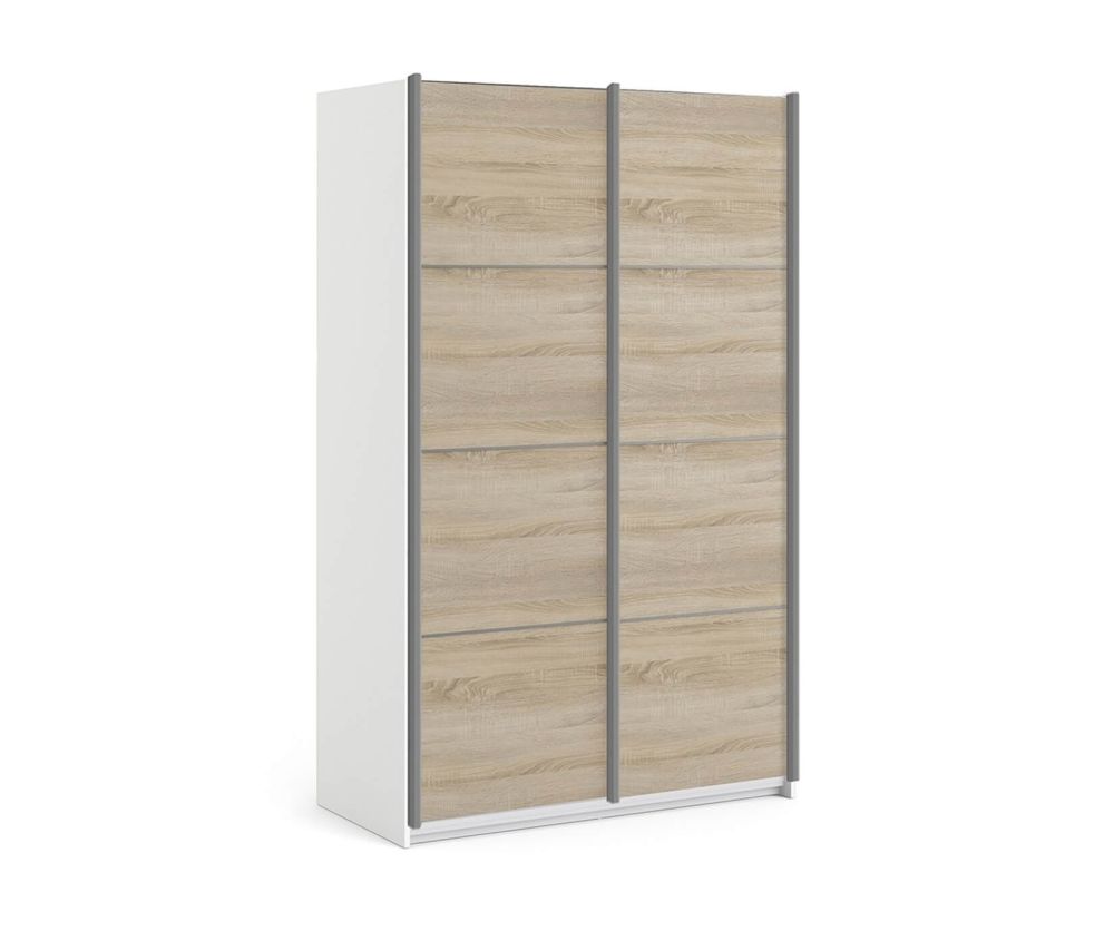 FTG Verona White with Oak Door 120cm Sliding Wardrobe with 2 Shelves