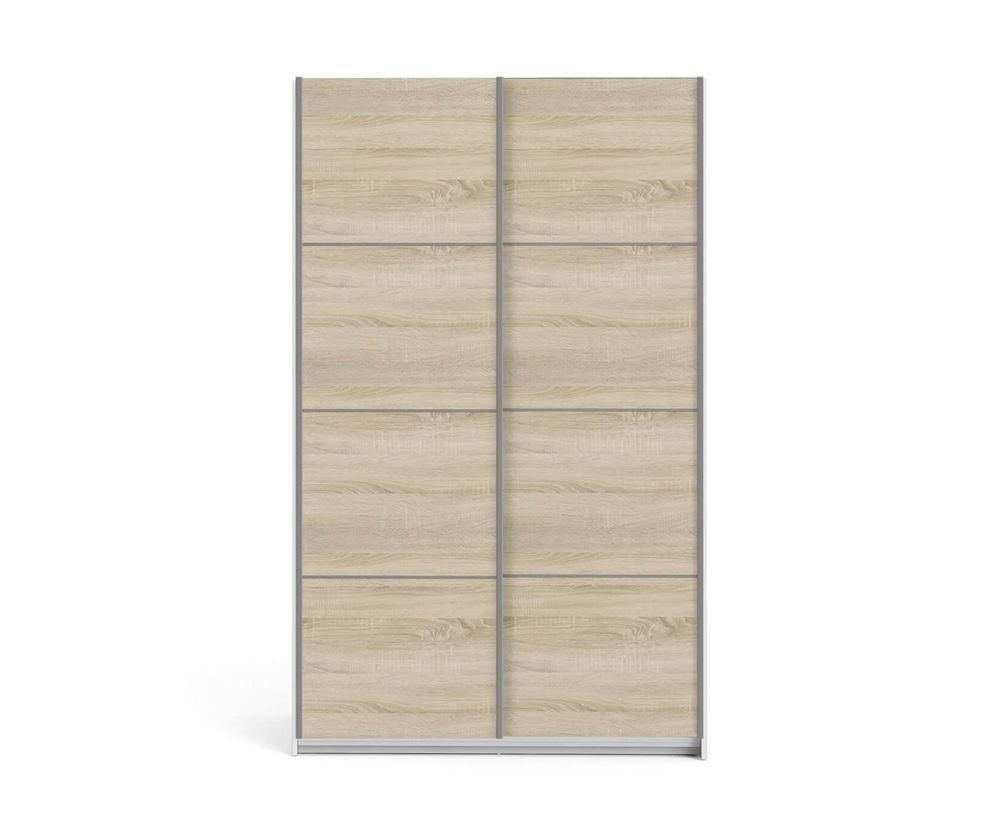 FTG Verona White with Oak Door 120cm Sliding Wardrobe with 2 Shelves