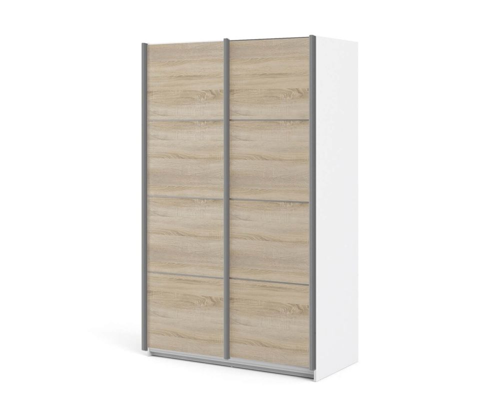 FTG Verona White with Oak Door 120cm Sliding Wardrobe with 2 Shelves