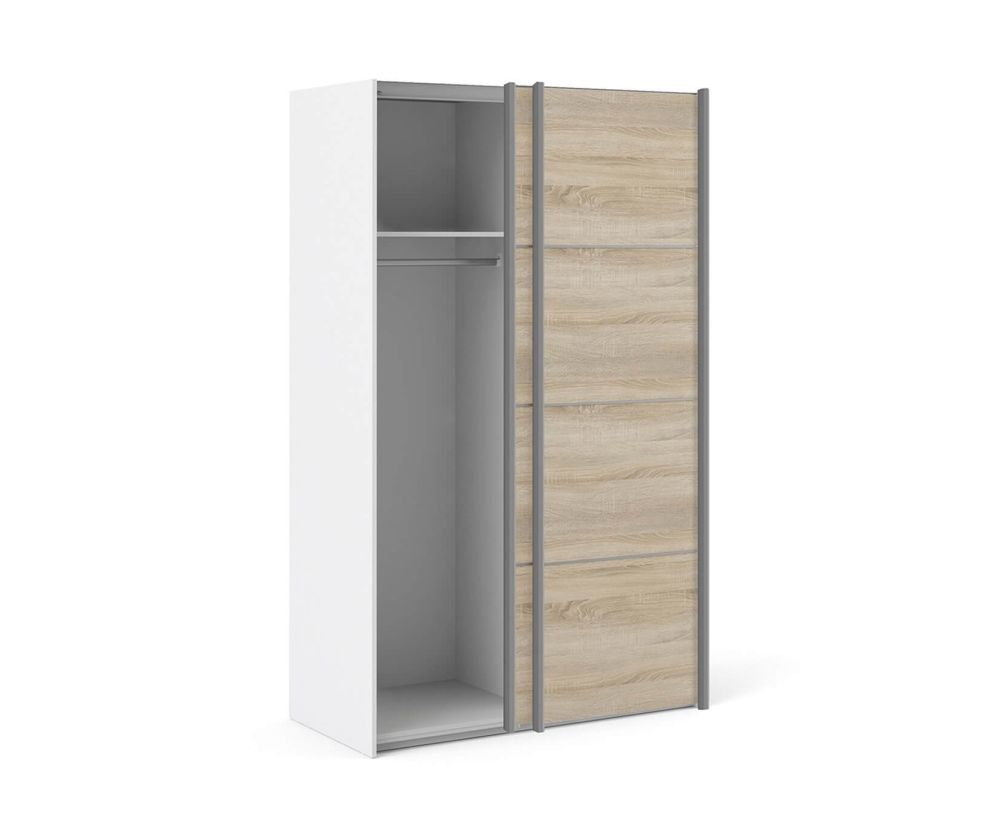 FTG Verona White with Oak Door 120cm Sliding Wardrobe with 2 Shelves