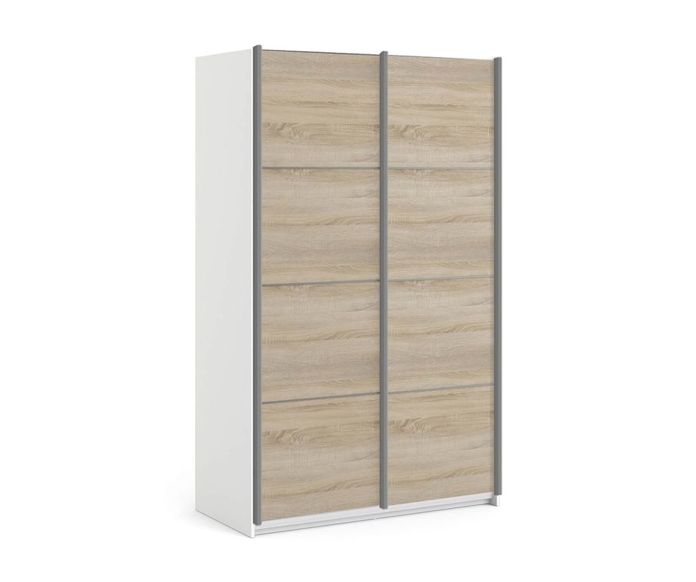 FTG Verona White with Oak Door 120cm Sliding Wardrobe with 3 Shelves