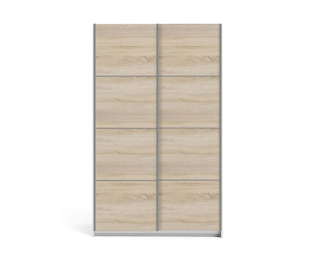 FTG Verona White with Oak Door 120cm Sliding Wardrobe with 3 Shelves