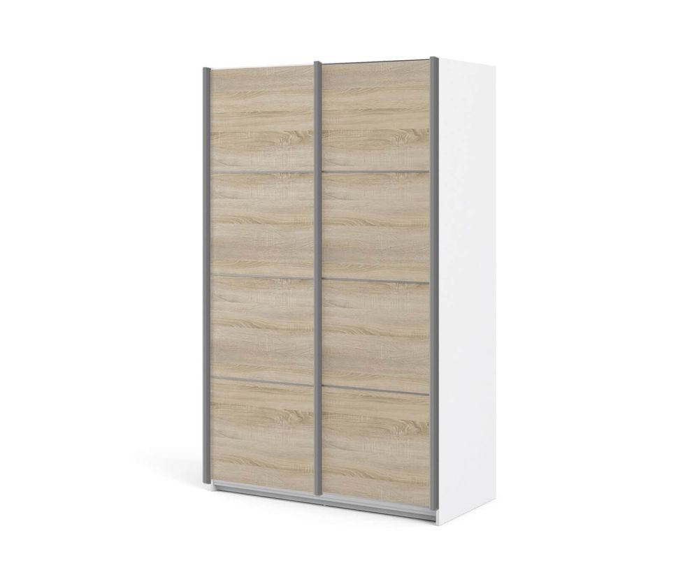 FTG Verona White with Oak Door 120cm Sliding Wardrobe with 3 Shelves