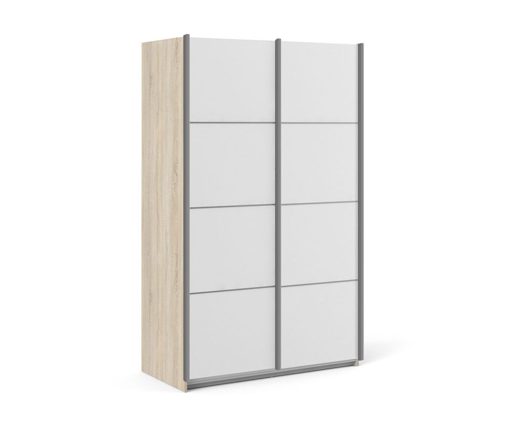 FTG Verona Oak with White Door 120cm Sliding Wardrobe with 2 Shelves