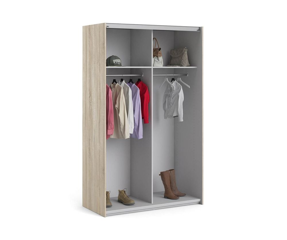 FTG Verona Oak with White Door 120cm Sliding Wardrobe with 2 Shelves