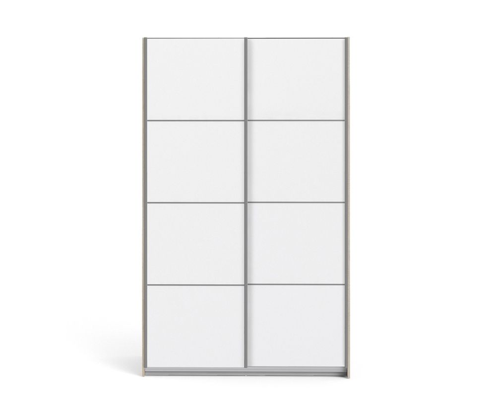 FTG Verona Oak with White Door 120cm Sliding Wardrobe with 2 Shelves
