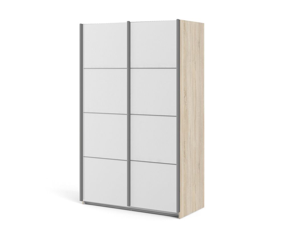 FTG Verona Oak with White Door 120cm Sliding Wardrobe with 2 Shelves