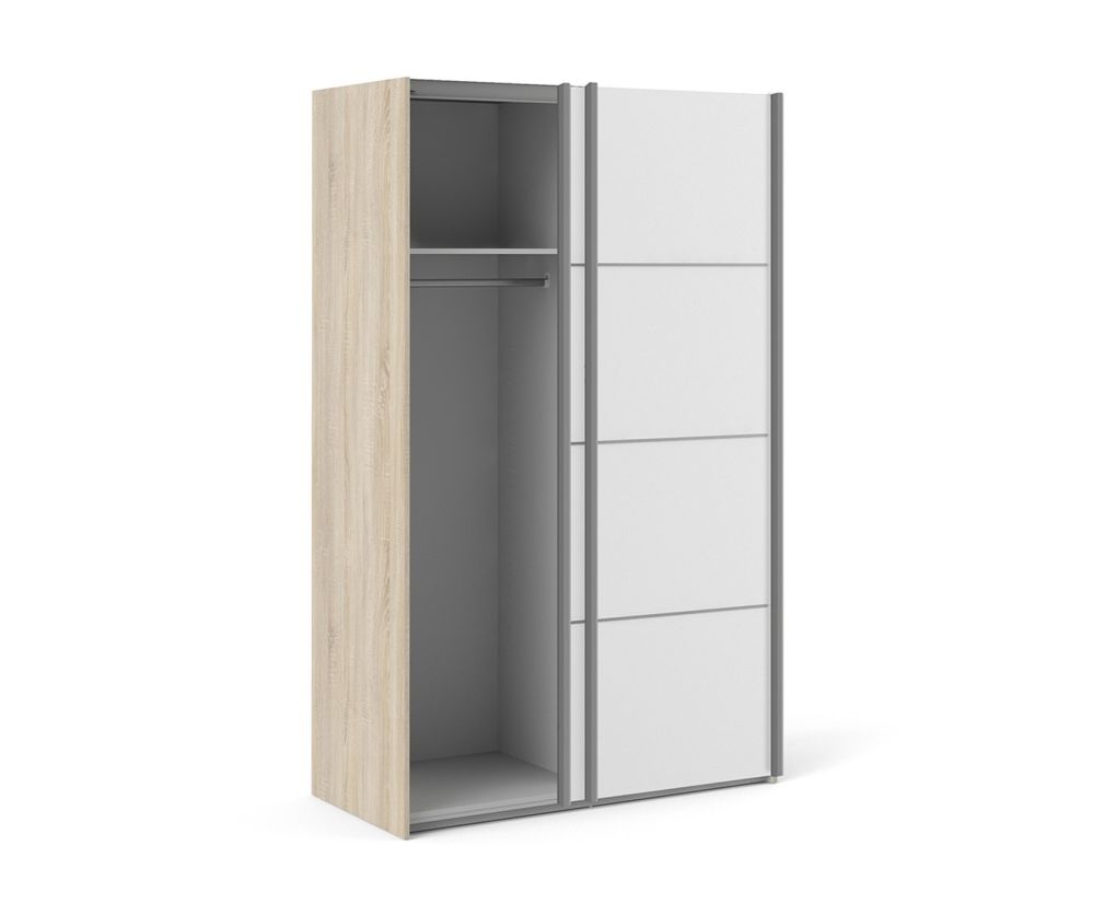 FTG Verona Oak with White Door 120cm Sliding Wardrobe with 2 Shelves