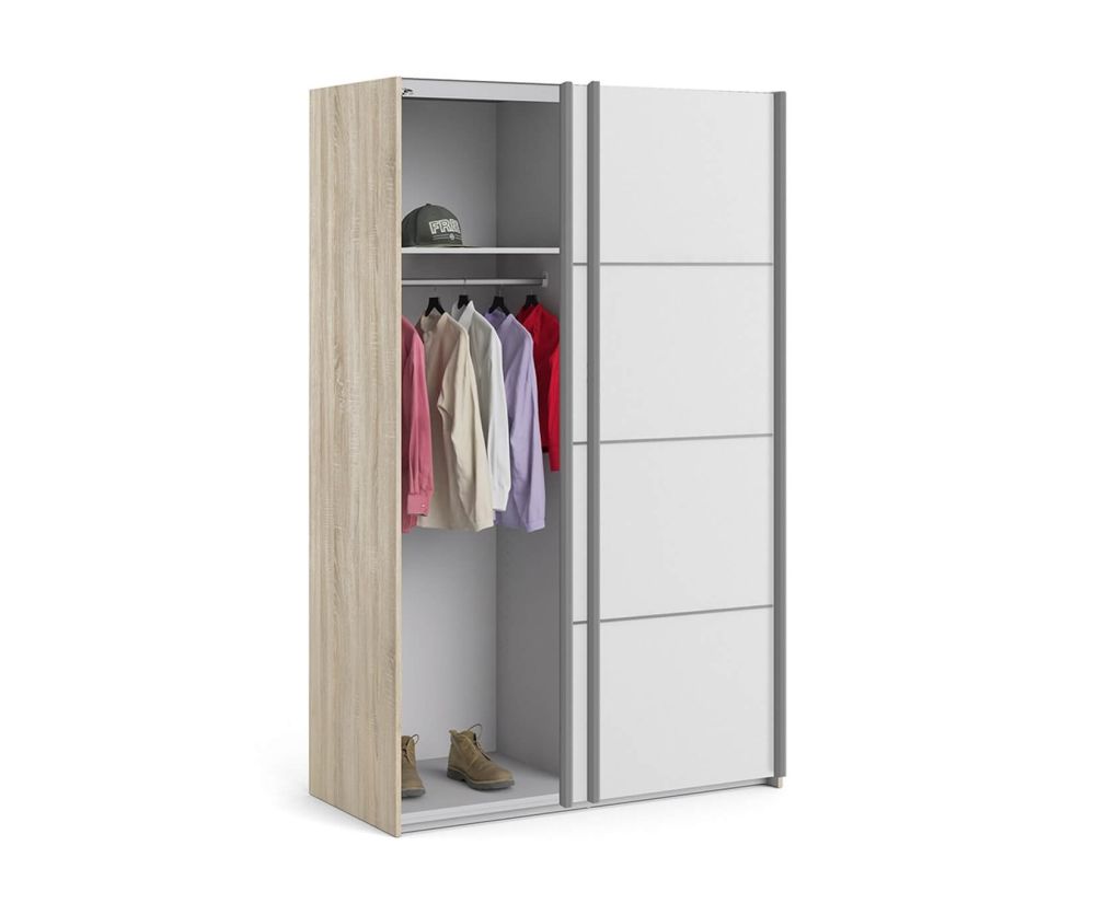 FTG Verona Oak with White Door 120cm Sliding Wardrobe with 2 Shelves