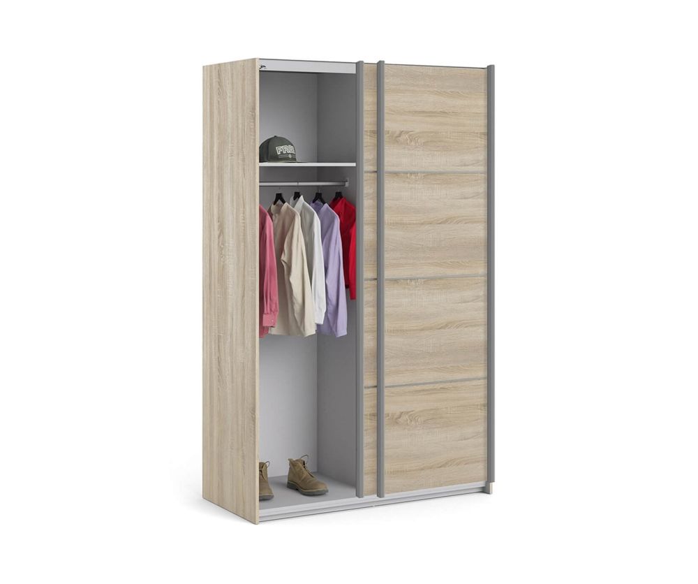 FTG Verona Oak 120cm Sliding Wardrobe with 2 Shelves
