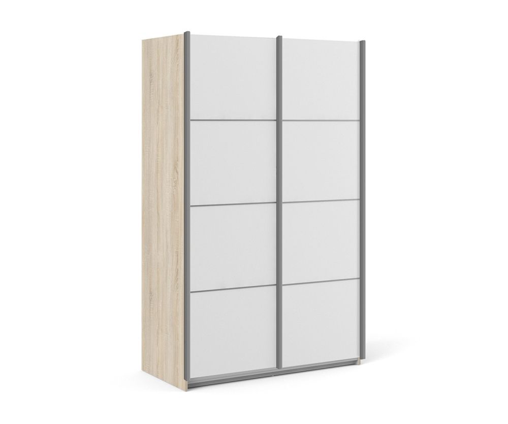 FTG Verona Oak with White Door 120cm Sliding Wardrobe with 3 Shelves
