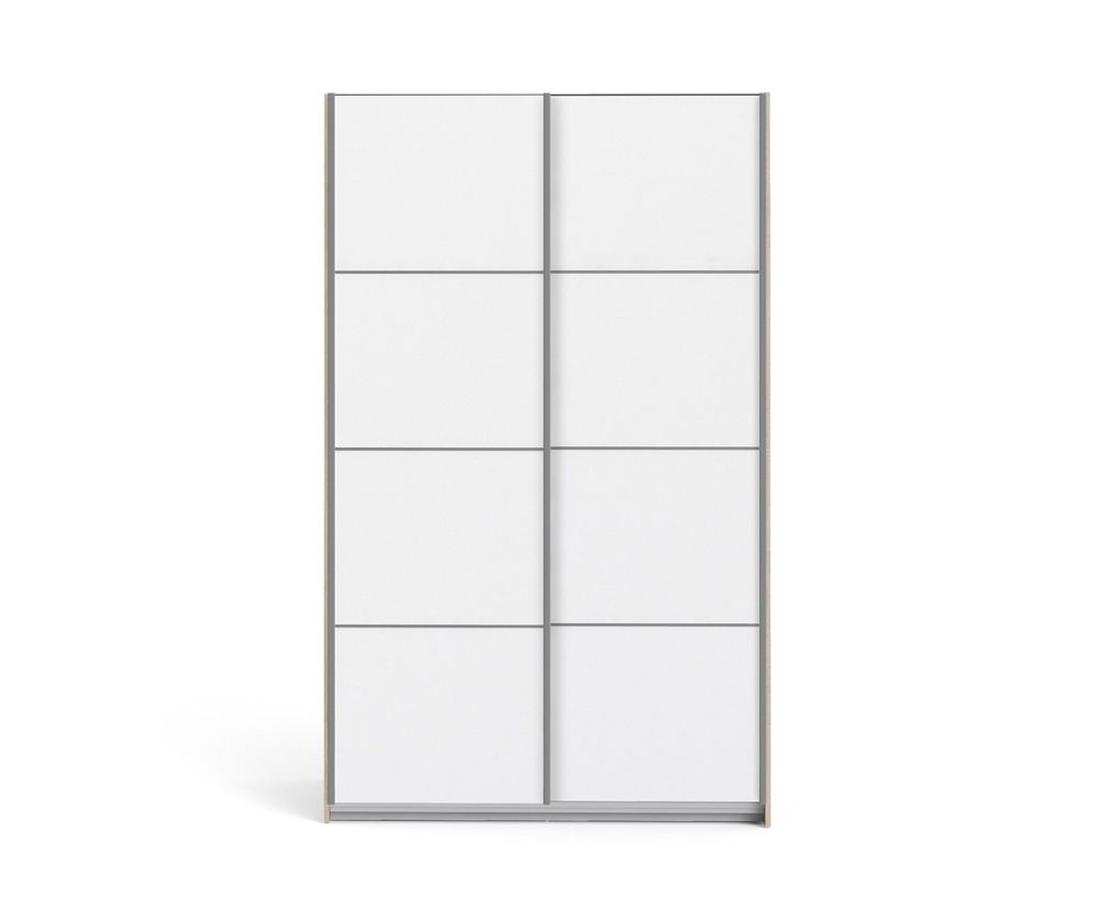 FTG Verona Oak with White Door 120cm Sliding Wardrobe with 3 Shelves