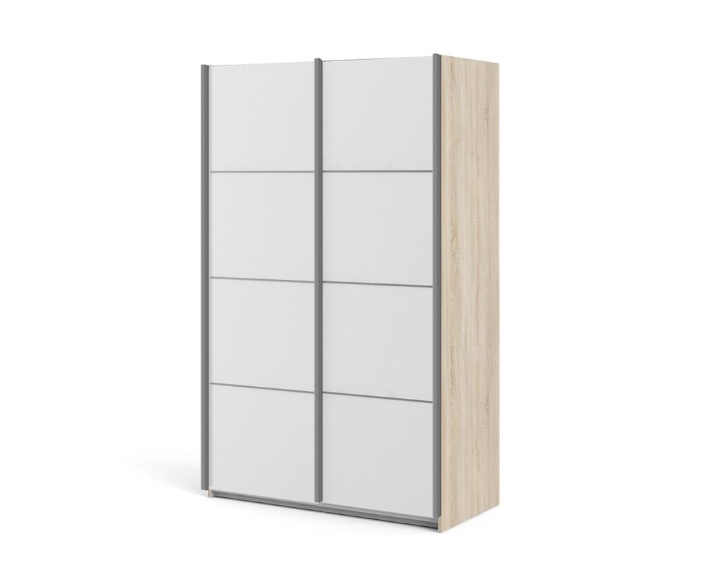 FTG Verona Oak with White Door 120cm Sliding Wardrobe with 3 Shelves