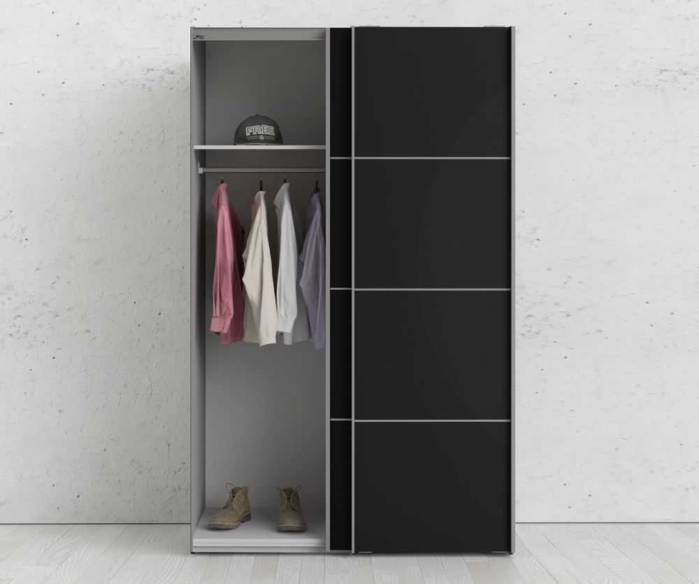 FTG Verona Black Matt with Black Matt Door 120cm Sliding Wardrobe with 2 Shelves