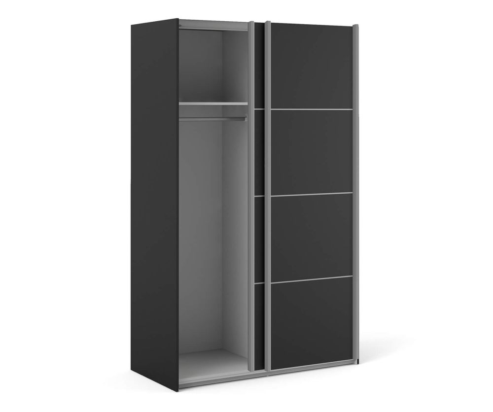 FTG Verona Black Matt with Black Matt Door 120cm Sliding Wardrobe with 2 Shelves