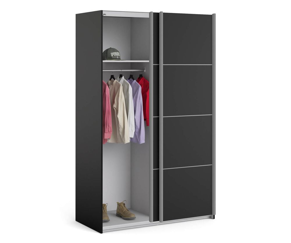 FTG Verona Black Matt with Black Matt Door 120cm Sliding Wardrobe with 2 Shelves