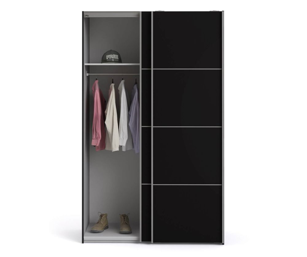 FTG Verona Black Matt with Black Matt Door 120cm Sliding Wardrobe with 2 Shelves