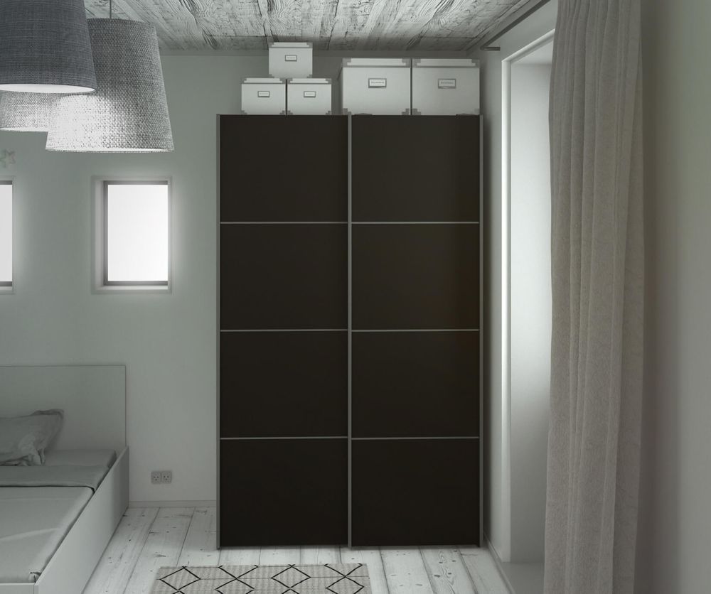FTG Verona Black Matt with Black Matt Door 120cm Sliding Wardrobe with 2 Shelves