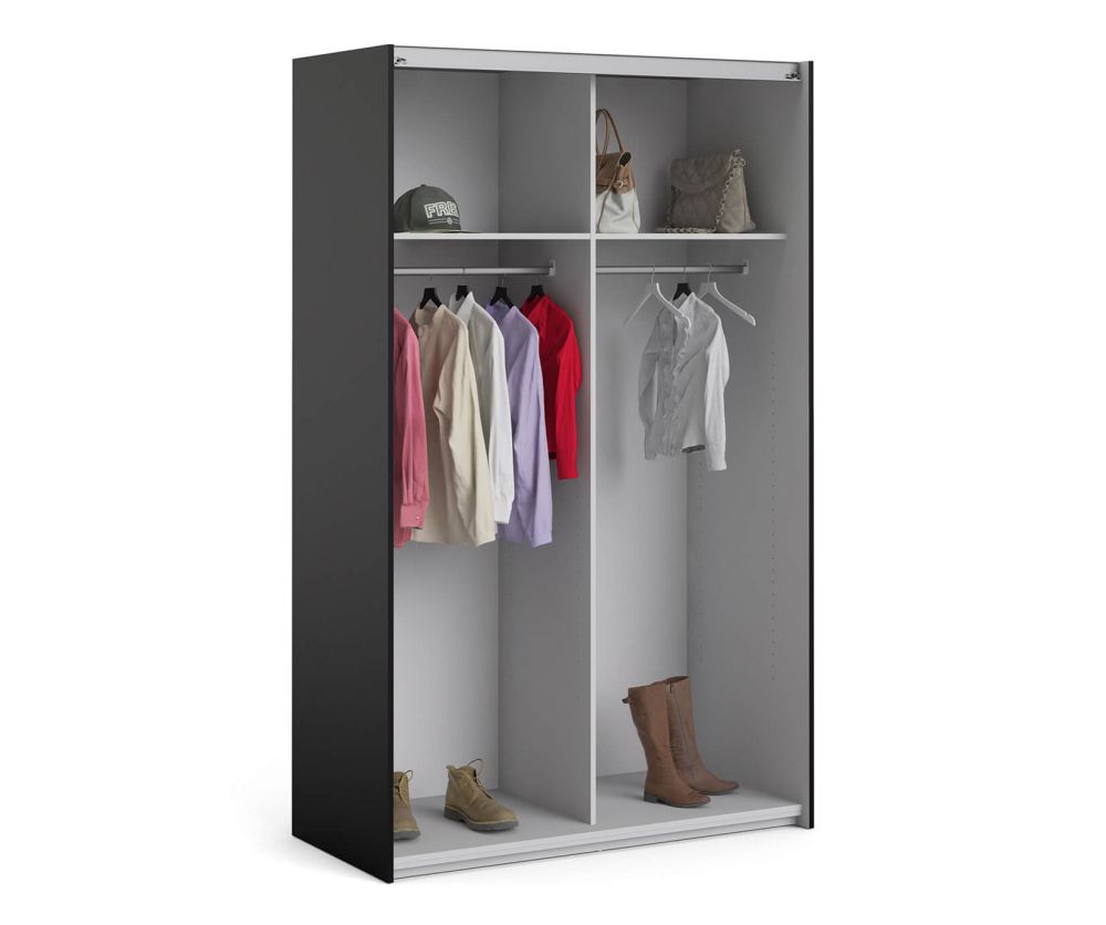 FTG Verona Black Matt with Black Matt Door 120cm Sliding Wardrobe with 2 Shelves