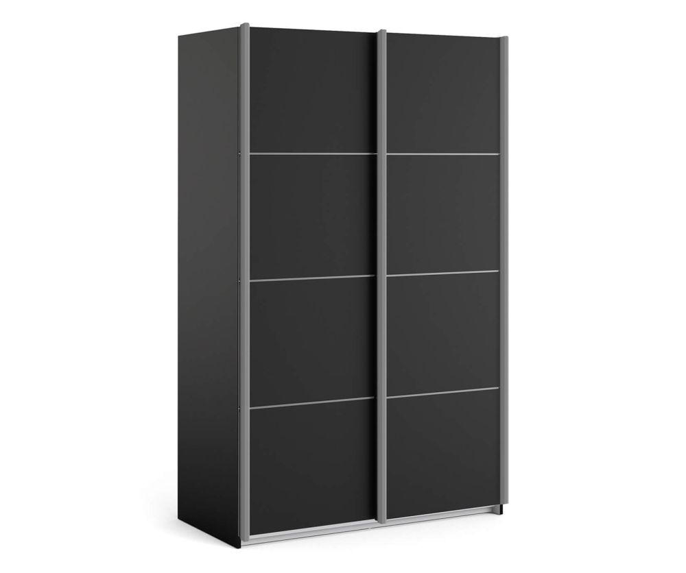 FTG Verona Black Matt with Black Matt Door 120cm Sliding Wardrobe with 5 Shelves