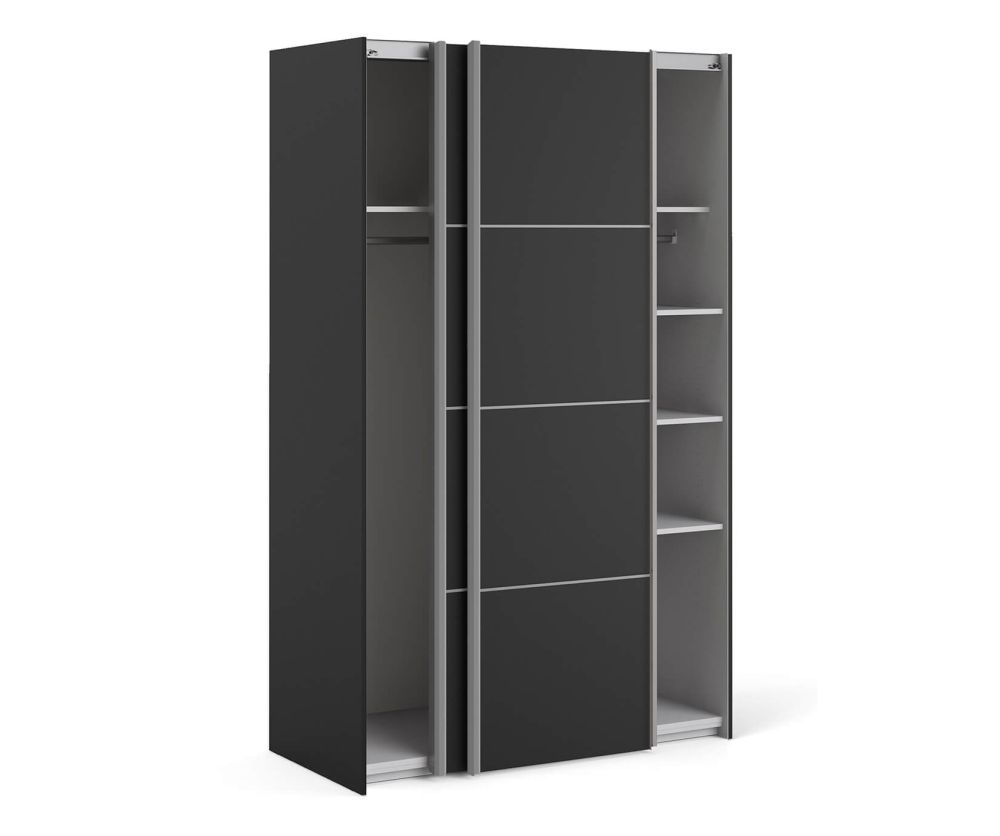 FTG Verona Black Matt with Black Matt Door 120cm Sliding Wardrobe with 5 Shelves