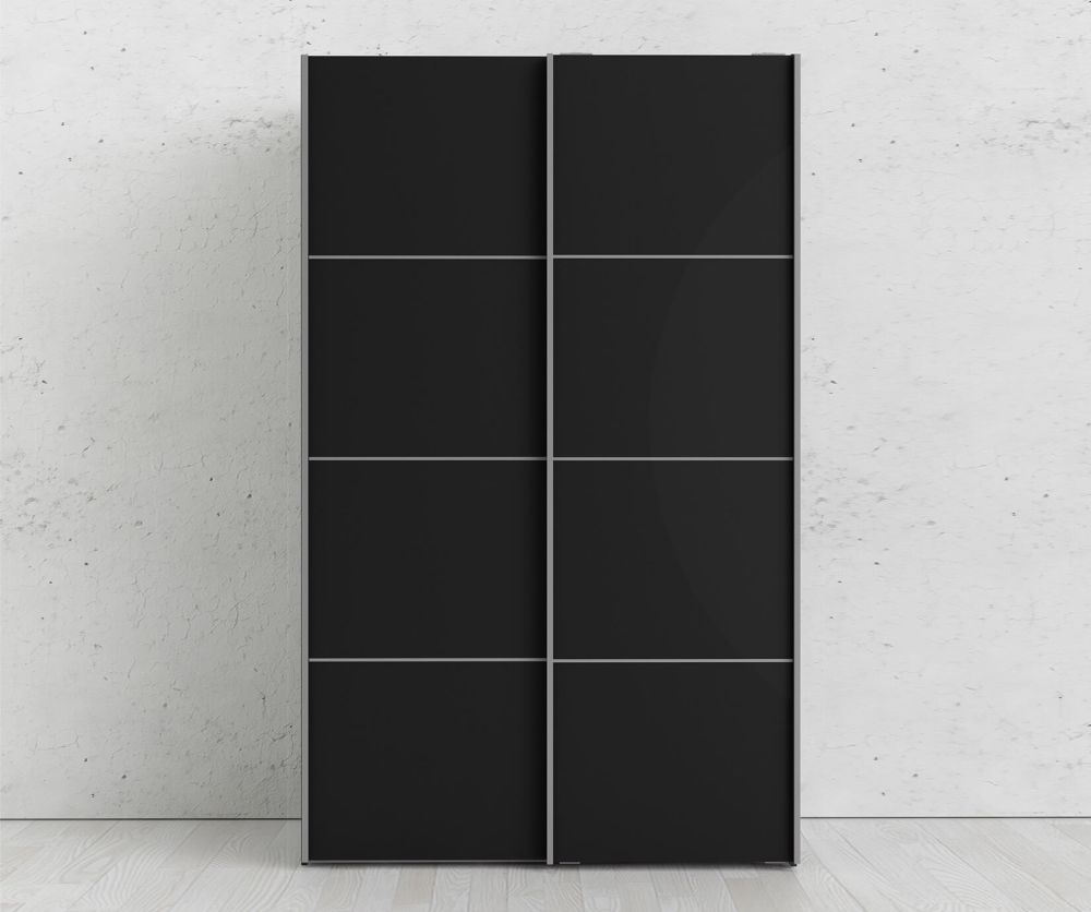 FTG Verona Black Matt with Black Matt Door 120cm Sliding Wardrobe with 5 Shelves