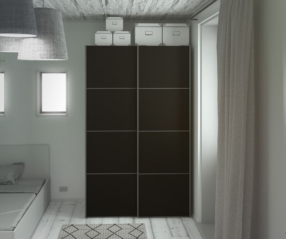 FTG Verona Black Matt with Black Matt Door 120cm Sliding Wardrobe with 5 Shelves
