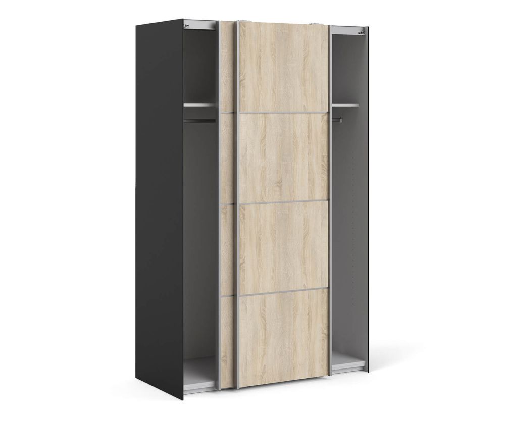 FTG Verona Black Matt with Oak Door 120cm Sliding Wardrobe with 2 Shelves